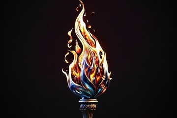 Fire and burning flame torch isolated on black background for graphic design. Generative AI