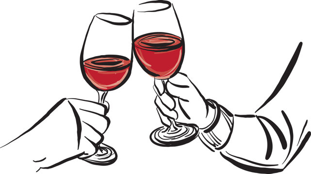 cheers brindis couple red wine celebration vector illustration