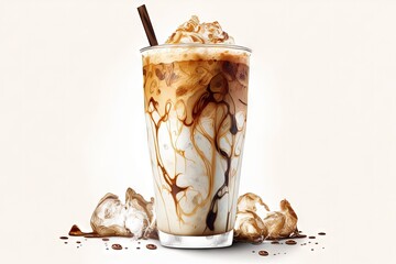 Fototapeta na wymiar Iced coffee on a white background, isolated. Generative AI