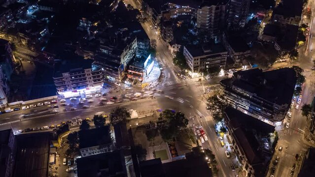 Mumbai downtown aerial timelapse hyperlapse drone view, India, Maharashtra, 4k night