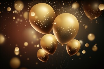 Golden balloons in the air. Celebration party decoration., generative ai