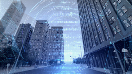 Fototapeta na wymiar Smart City Artificial intelligence Network Building Technology CG animation background 