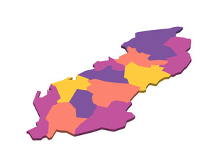 Albania political map of administrative divisions - counties. Isometric 3D blank vector map in four colors scheme.