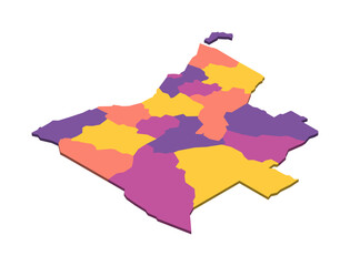 Angola political map of administrative divisions - provinces. Isometric 3D blank vector map in four colors scheme. - obrazy, fototapety, plakaty