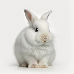 Cute fluffy white bunny on white background. generative AI