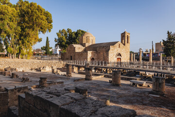 Remains of Chrysopolitissa complex with Agia Kyriaki Church in Paphos city, Cyprus island country