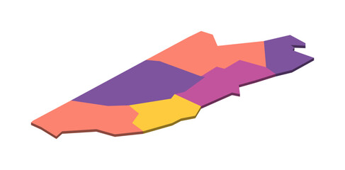 Belize political map of administrative divisions - districts. Isometric 3D blank vector map in four colors scheme.