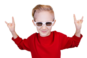 The boy on a transparent background shows hand gestures