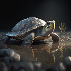 Plakat turtle on the rock