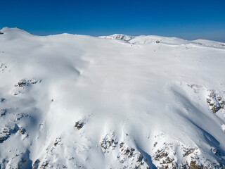 Aerial winter view of Rila Mountain near Malyovitsa peak, Bulgaria