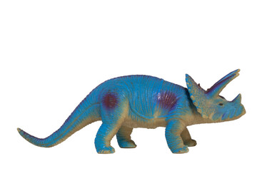A blue triceratops in profile isolated on a white background. Toy dinosaur.