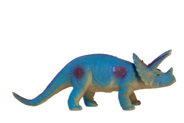 A blue triceratops in profile isolated on a white background. Toy dinosaur.