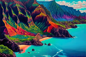 Fototapeta na wymiar Beautiful island landscape created with Generative AI technology