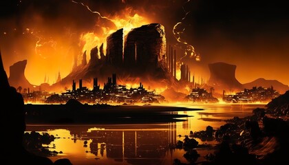 landscape with rock and fire