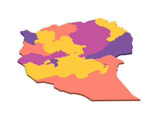 Obraz premium Ethiopia political map of administrative divisions - regions and chartered cities. Isometric 3D blank vector map in four colors scheme.
