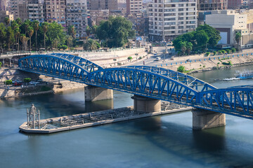 El Mansoura , Egypt - 7 Sep 2019 -  Landscape panoramic view of river Nile in Mansoura city - Panorama - Dakahlia Governorate or Dakahliya governor