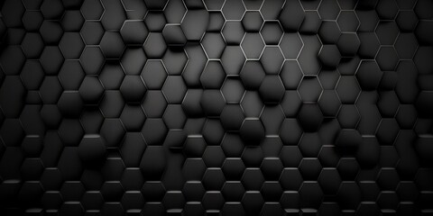 Black, illustration, dark grey hexagonal background texture. Generative AI