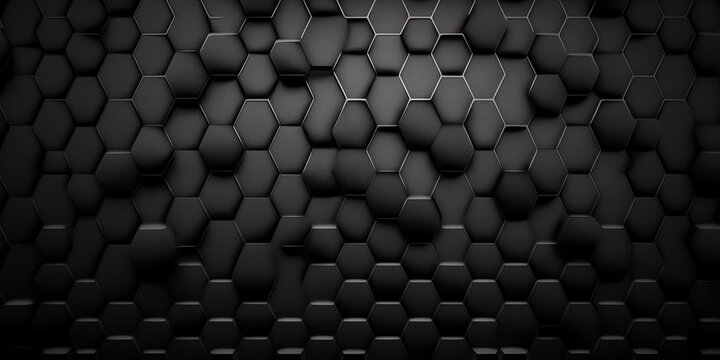 Black, illustration, dark grey hexagonal background texture. Generative AI © 2rogan