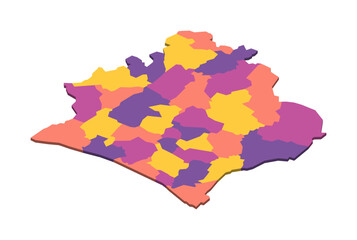 Ivory Coast political map of administrative divisions - regions and autonomous districts. Isometric 3D blank vector map in four colors scheme.