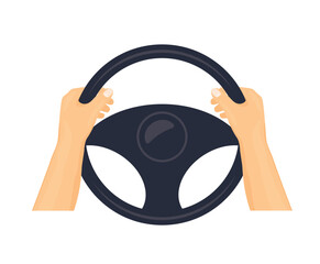 hands on car steering wheel icon- vector illustration