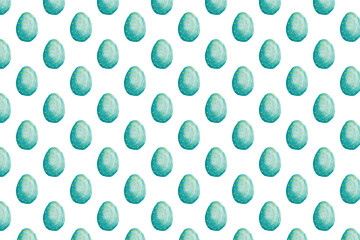 seamless pattern of hand painted blue easter eggs on white background 
