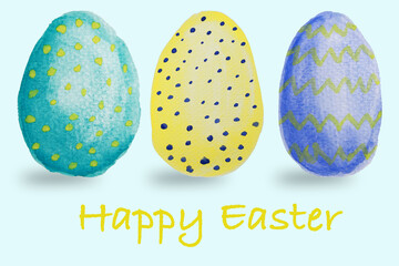 A card with hand painted colourful easter eggs, happy easter 