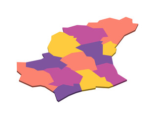 Luxembourg political map of administrative divisions - cantons. Isometric 3D blank vector map in four colors scheme.