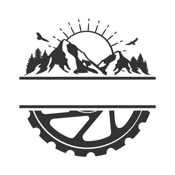 MTB Logo Illustration Clip Art Design Shape. Mountain Bike Gear Silhouette Icon Vector.