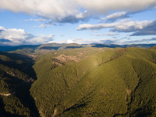 Aerial sunset view of Rhodopes mountain, Babyak,Bulgaria