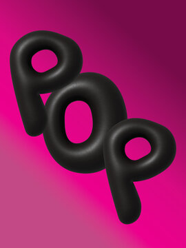 3D illustration with black word POP. Illustration in modern style on coloured background. 