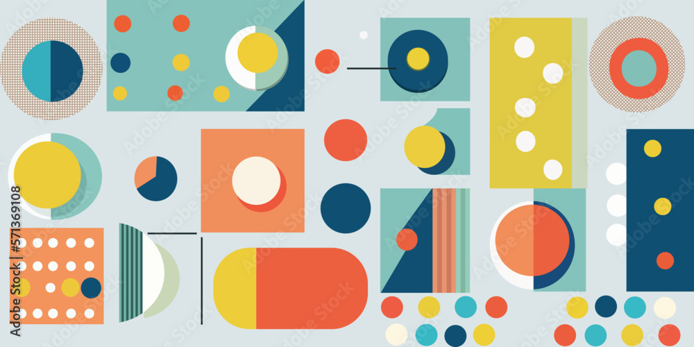Poster Abstractions and colorful shapes. Seamless geometric pattern. Vector seamless pattern for wallpapers, textiles, pillows, notebooks, other prints.