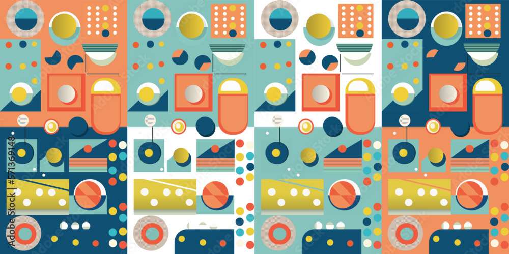 Poster Scandinavian abstractions and Swiss geometry. Seamless geometric pattern. Vector seamless pattern for wallpapers, textiles, pillows, notebooks, other prints.
