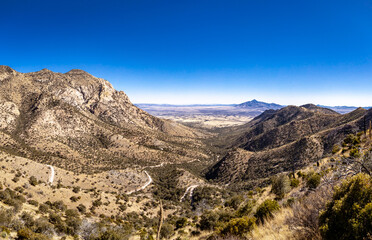 The border between the United States and Mexico as viewed from a distance through a valley.