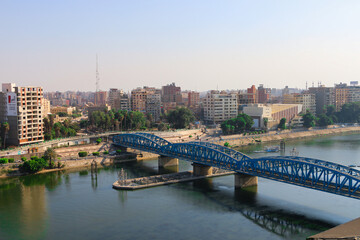 El Mansoura , Egypt - 7 Sep 2019 -  Landscape panoramic view of river Nile in Mansoura city -...