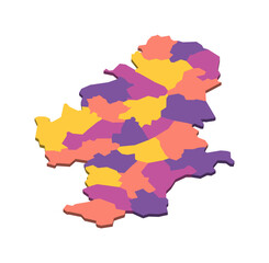 Serbia political map of administrative divisions - okrugs and autonomous city of Belgrade. Isometric 3D blank vector map in four colors scheme.