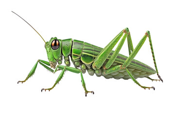 Closeup green grasshopper isolated PNG on transparent background - obrazy, fototapety, plakaty