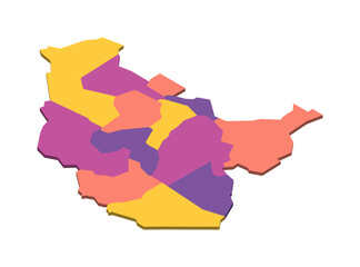 South Sudan political map of administrative divisions - states, administrative areas and area with special administrative status. Isometric 3D blank vector map in four colors scheme.