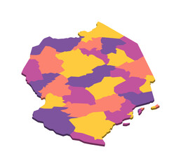 Tanzania political map of administrative divisions - regions. Isometric 3D blank vector map in four colors scheme.