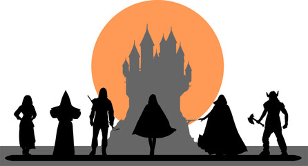 Fantasy-Figuren mit abstraktem Hintergrund mittelalterliche Burg