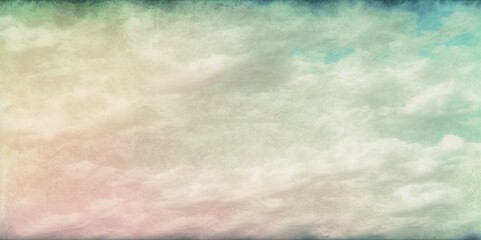 An abstract background of nature features a sky and delicate clouds with a pastel color filter and grunge texture. Generative AI
