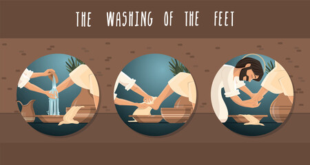 Jesus Christ washing the feet of his disciples. Maundy Thursday - 571372342