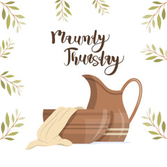Maundy Thursday banner with Basin, towel and clay jug with handle - 571372345