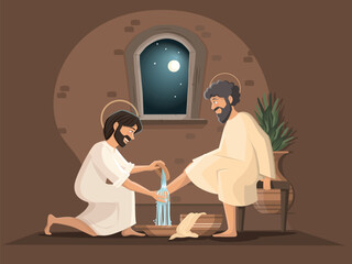 Jesus Christ and Peter. The washing of the feet. Maundy Thursday