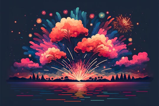 Fireworks flat illustration created with Generative AI 