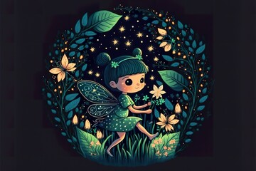Little cute fairy flat illustration created with Generative AI 