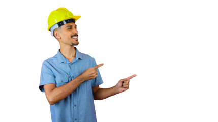 Engineers day - Black Man in Safety Helmet and Blue Shirt isolated on orange.