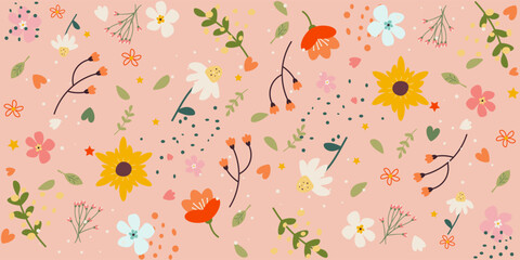 Spring background with flowers. Flowers on a pink background. Spring concept. Vector