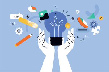 Vector illustration of big idea, startup, business plan, innovation, project management. Creative concept for web banner, social media banner, business presentation, marketing material.