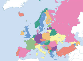 Political map of Europe with borders
