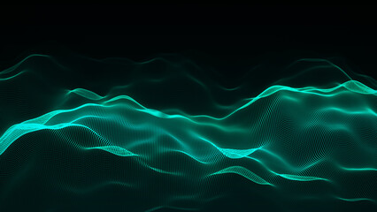 Digital texture dynamic wave background. The futuristic modern mesh structure of network connection. Big data visualization. 3D rendering.